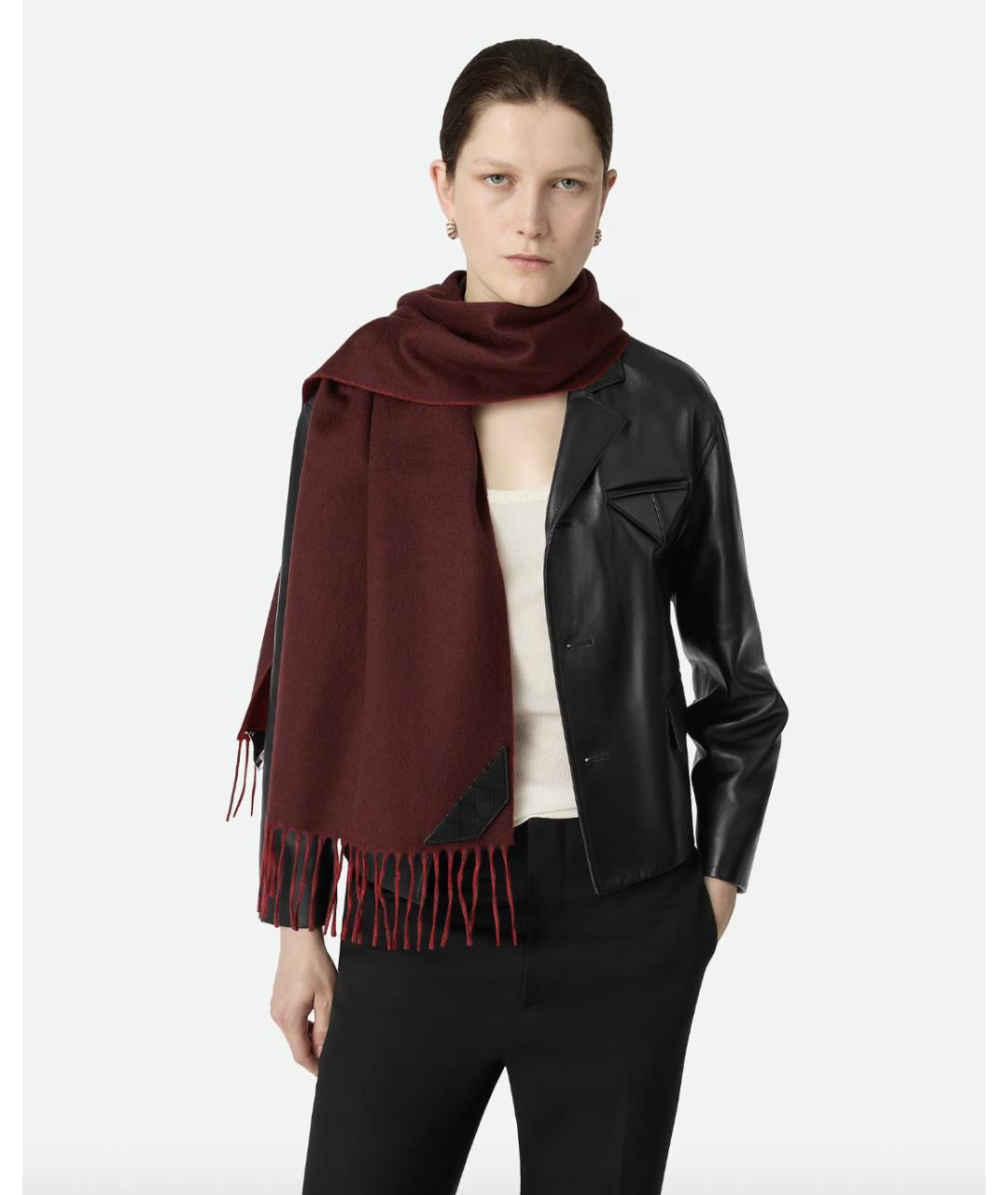 BOTTEGA VENETA Бордовый кашемировый шарф, фото 2