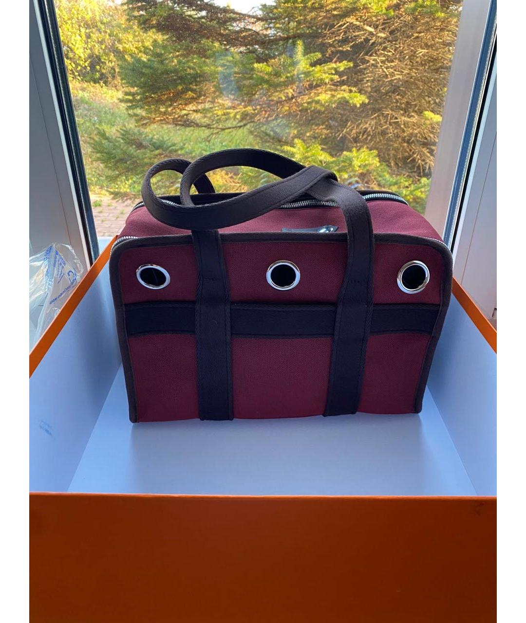 HERMES Бордовая тканевая дорожная/спортивная сумка, фото 4
