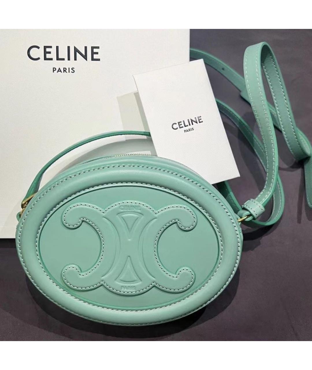 CELINE Бирюзовая кожаная сумка на плечо, фото 2