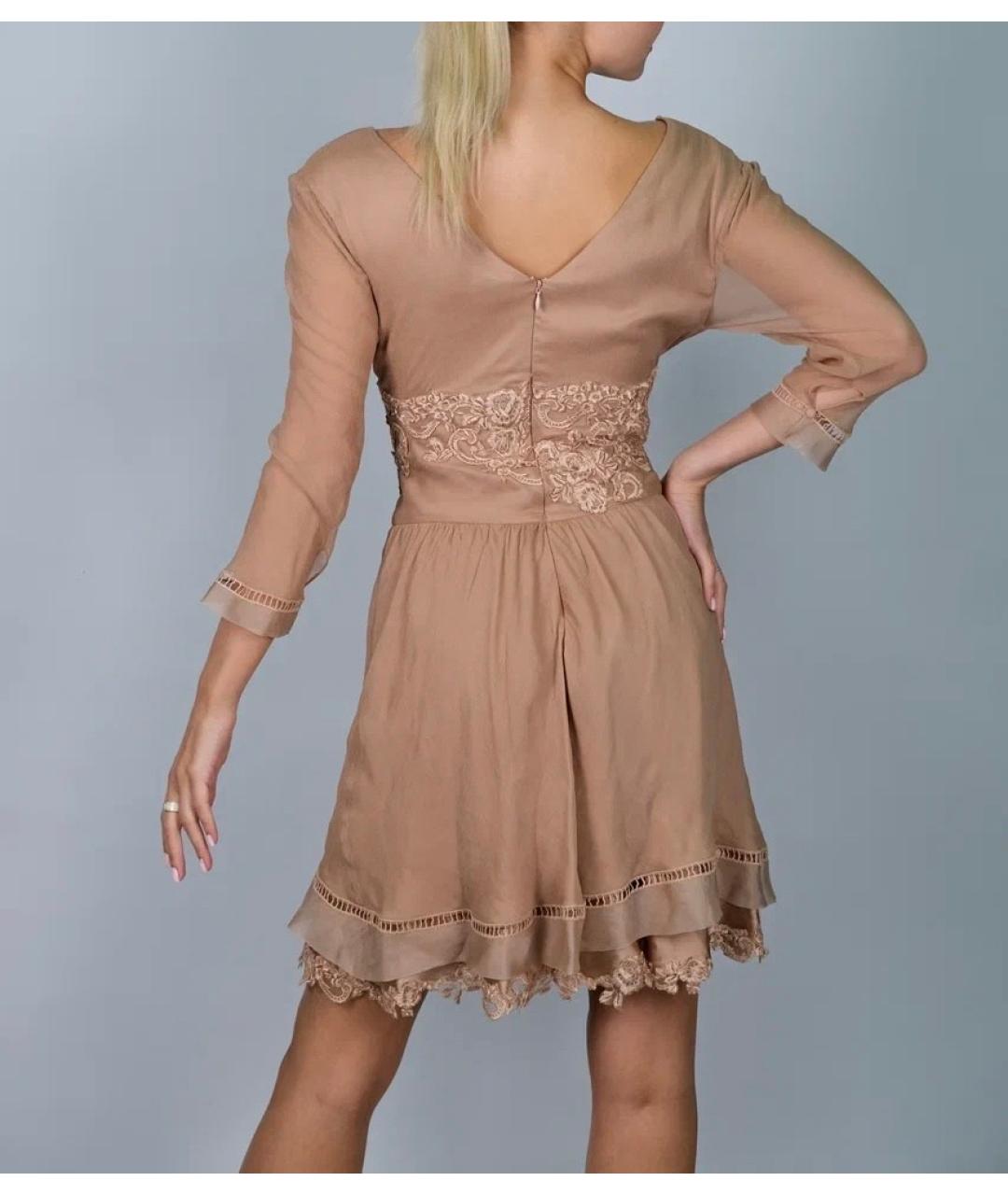 ERMANNO SCERVINO Бежевое шелковое повседневное платье, фото 4