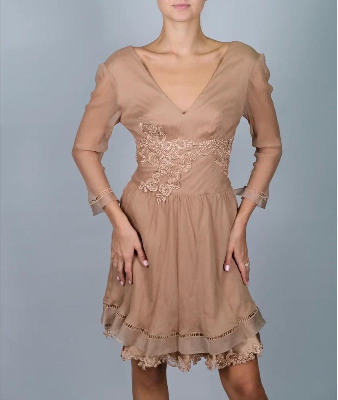 ERMANNO SCERVINO Бежевое шелковое повседневное платье, фото 2