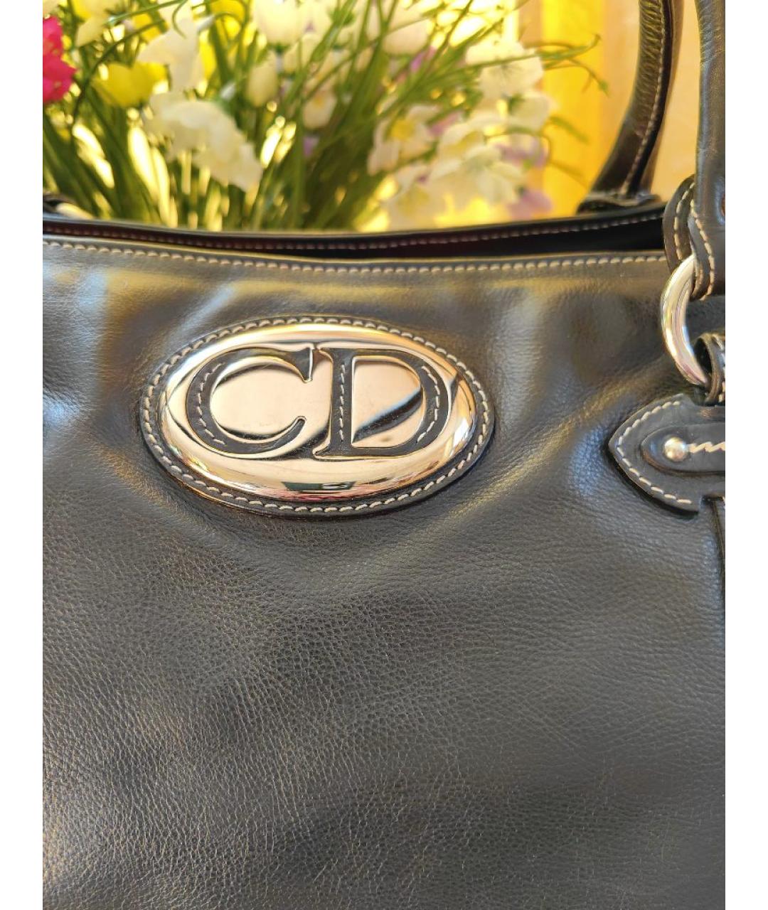 CHRISTIAN DIOR Черная кожаная сумка с короткими ручками, фото 5