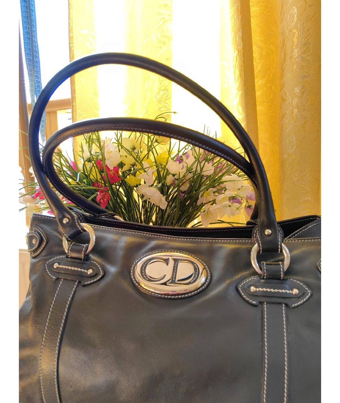 CHRISTIAN DIOR Черная кожаная сумка с короткими ручками, фото 6