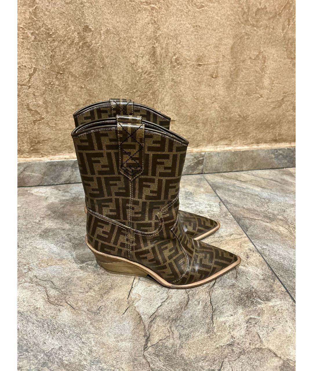 FENDI Коричневые кожаные полусапоги, фото 2