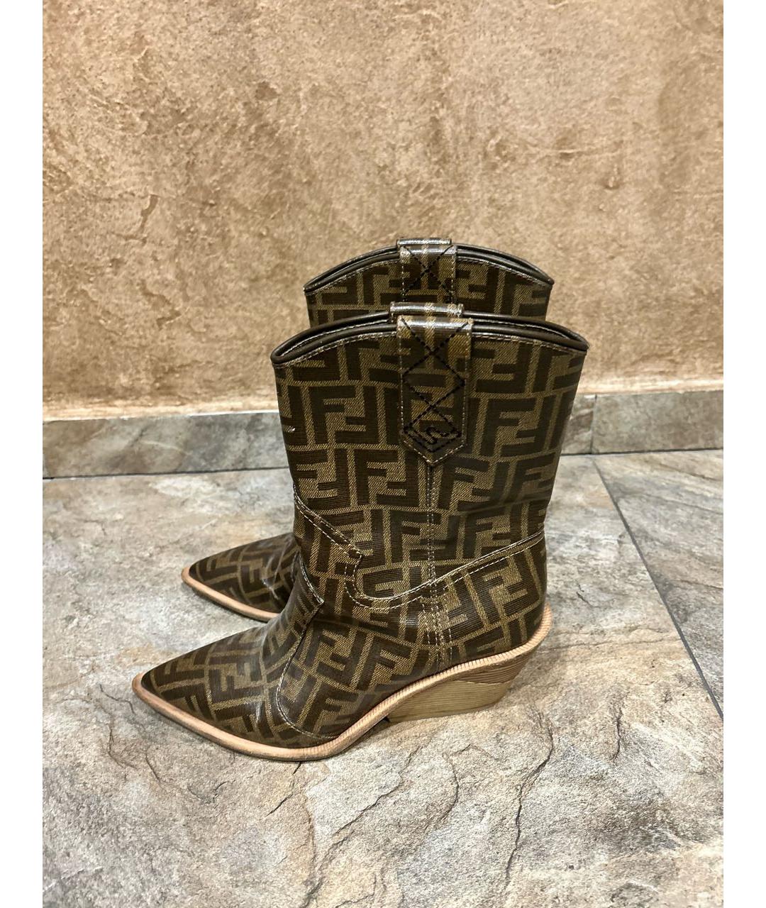 FENDI Коричневые кожаные полусапоги, фото 8