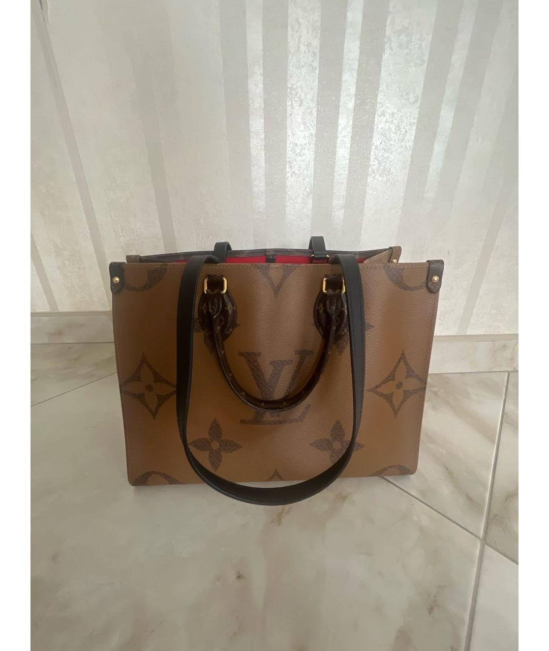 LOUIS VUITTON Коричневая кожаная сумка тоут, фото 8