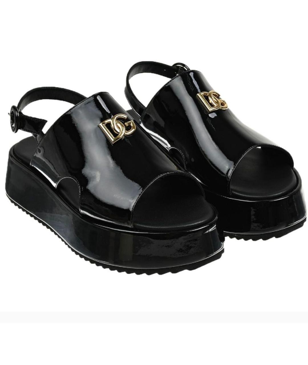 DOLCE&GABBANA Черные кожаные сандалии и шлепанцы, фото 3