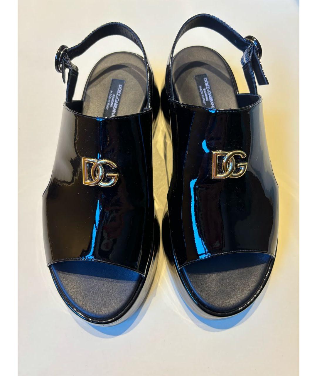 DOLCE&GABBANA Черные кожаные сандалии и шлепанцы, фото 2