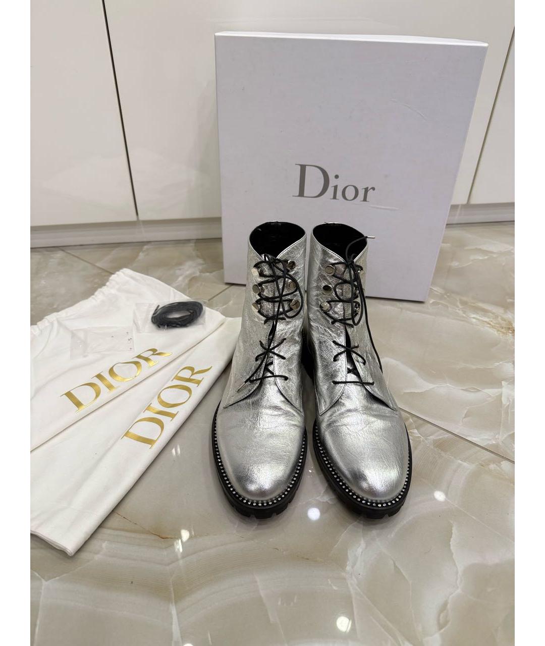 CHRISTIAN DIOR Серебряные кожаные ботинки, фото 5