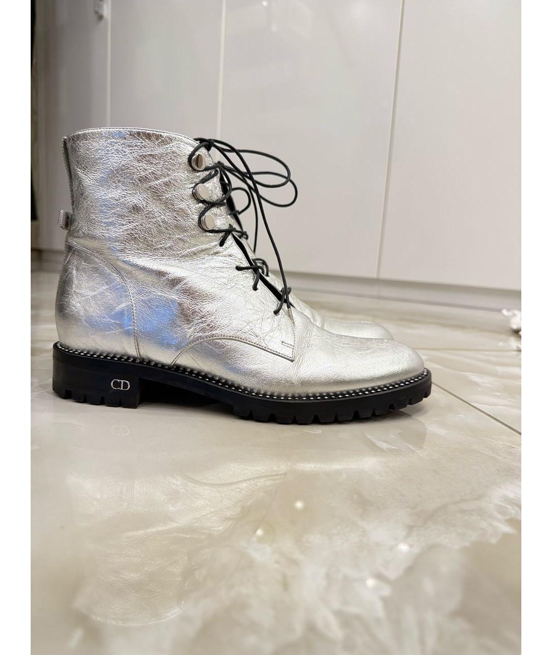 CHRISTIAN DIOR Серебряные кожаные ботинки, фото 6