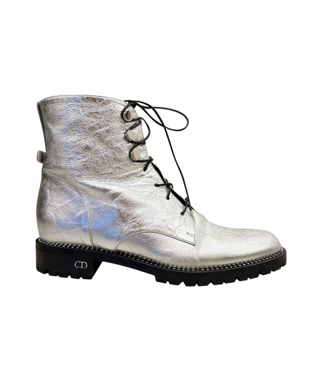 CHRISTIAN DIOR Серебряные кожаные ботинки, фото 1
