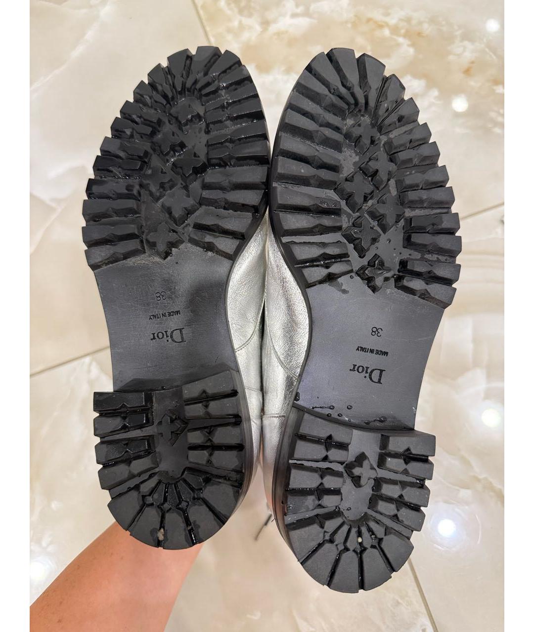 CHRISTIAN DIOR Серебряные кожаные ботинки, фото 4