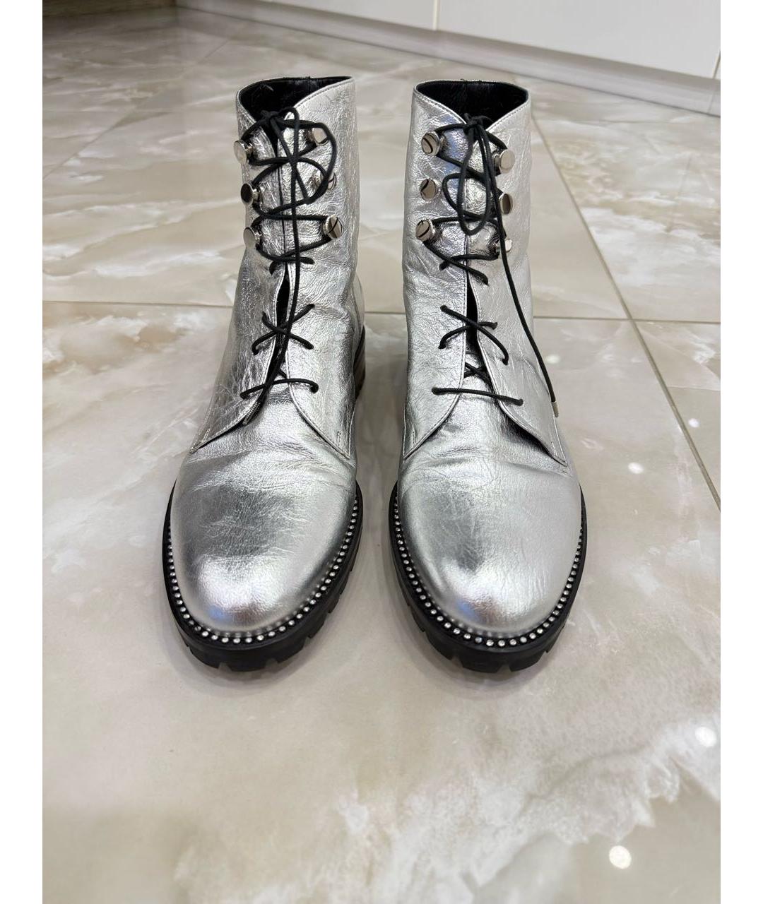 CHRISTIAN DIOR Серебряные кожаные ботинки, фото 2
