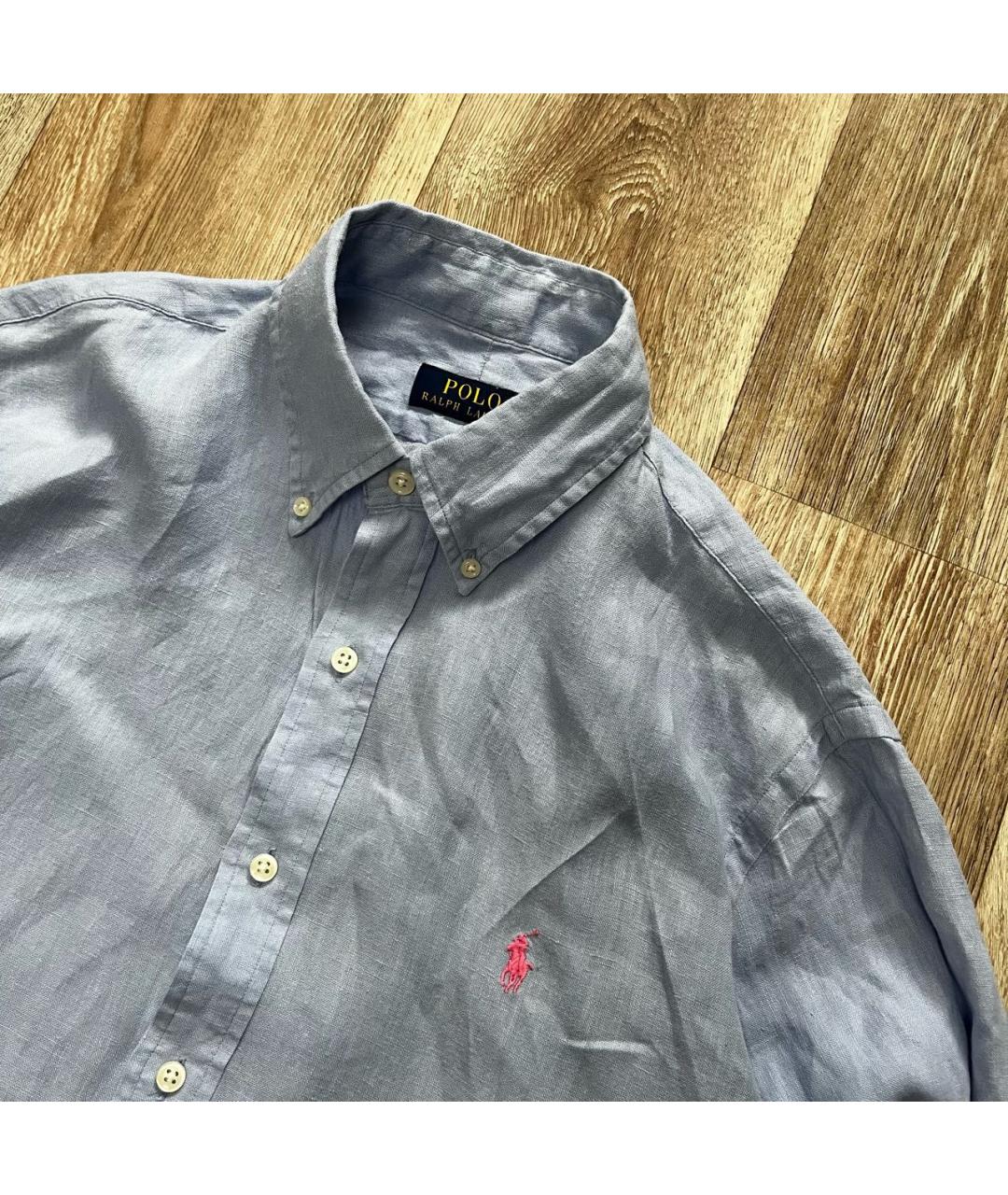 POLO RALPH LAUREN Голубая льняная классическая рубашка, фото 2