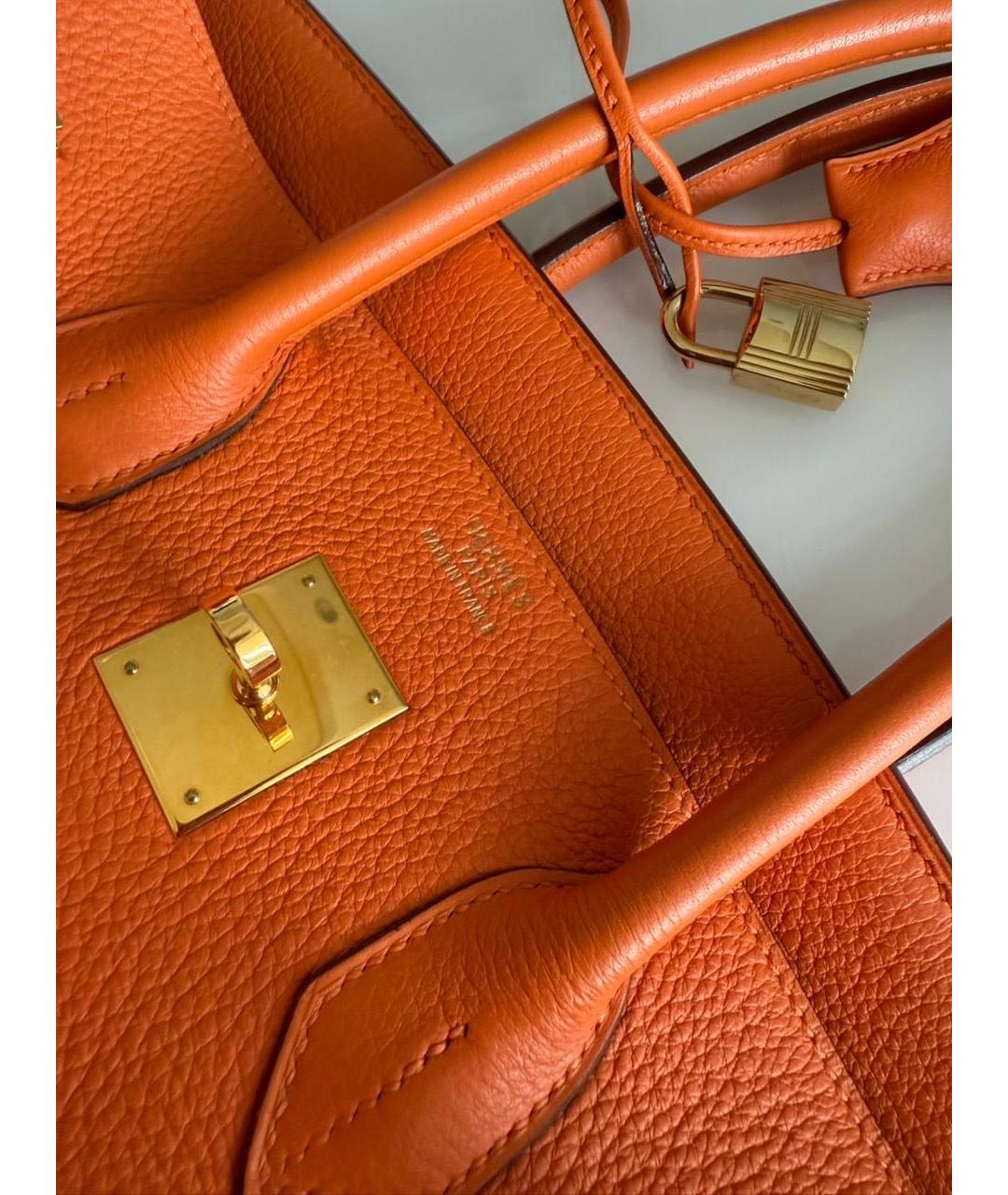 HERMES Оранжевая кожаная сумка с короткими ручками, фото 6