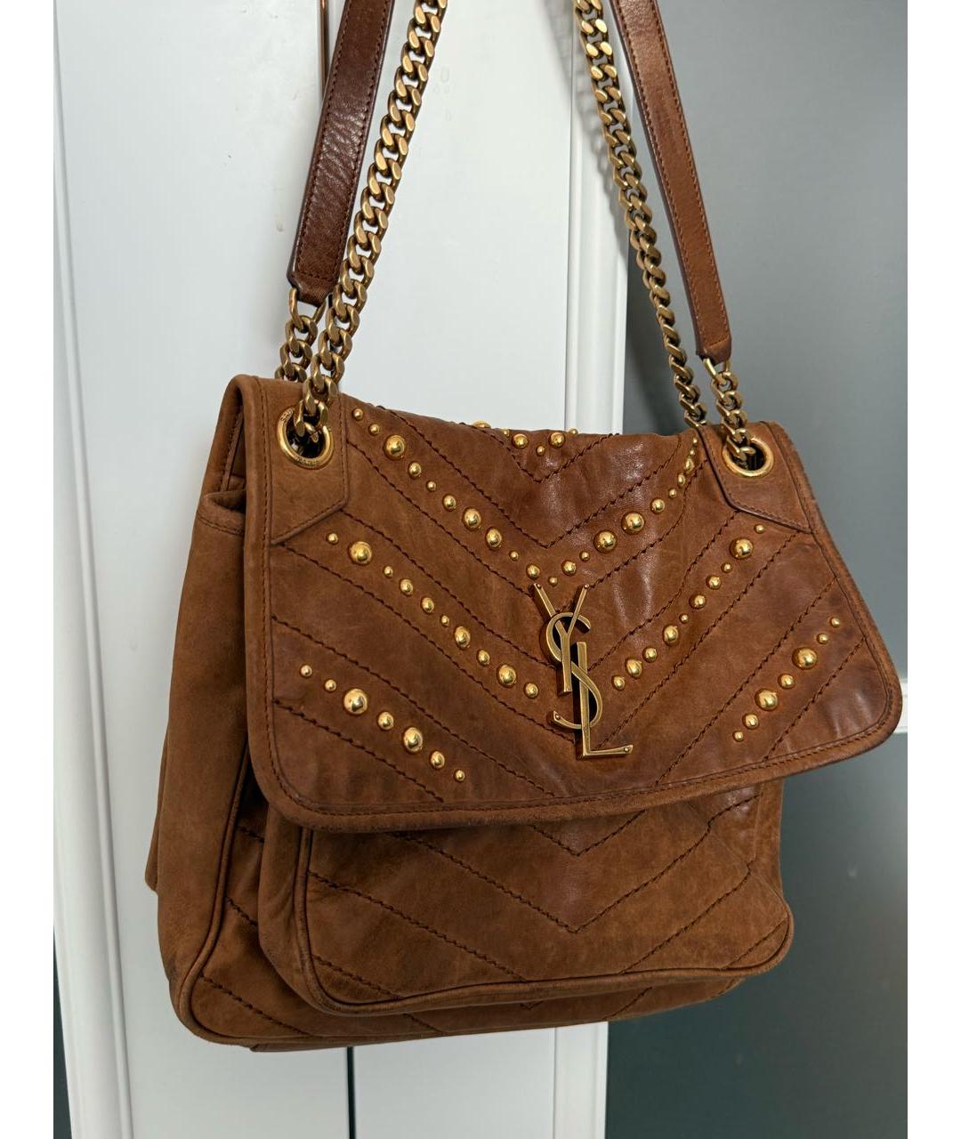 SAINT LAURENT Коричневая кожаная сумка через плечо, фото 5