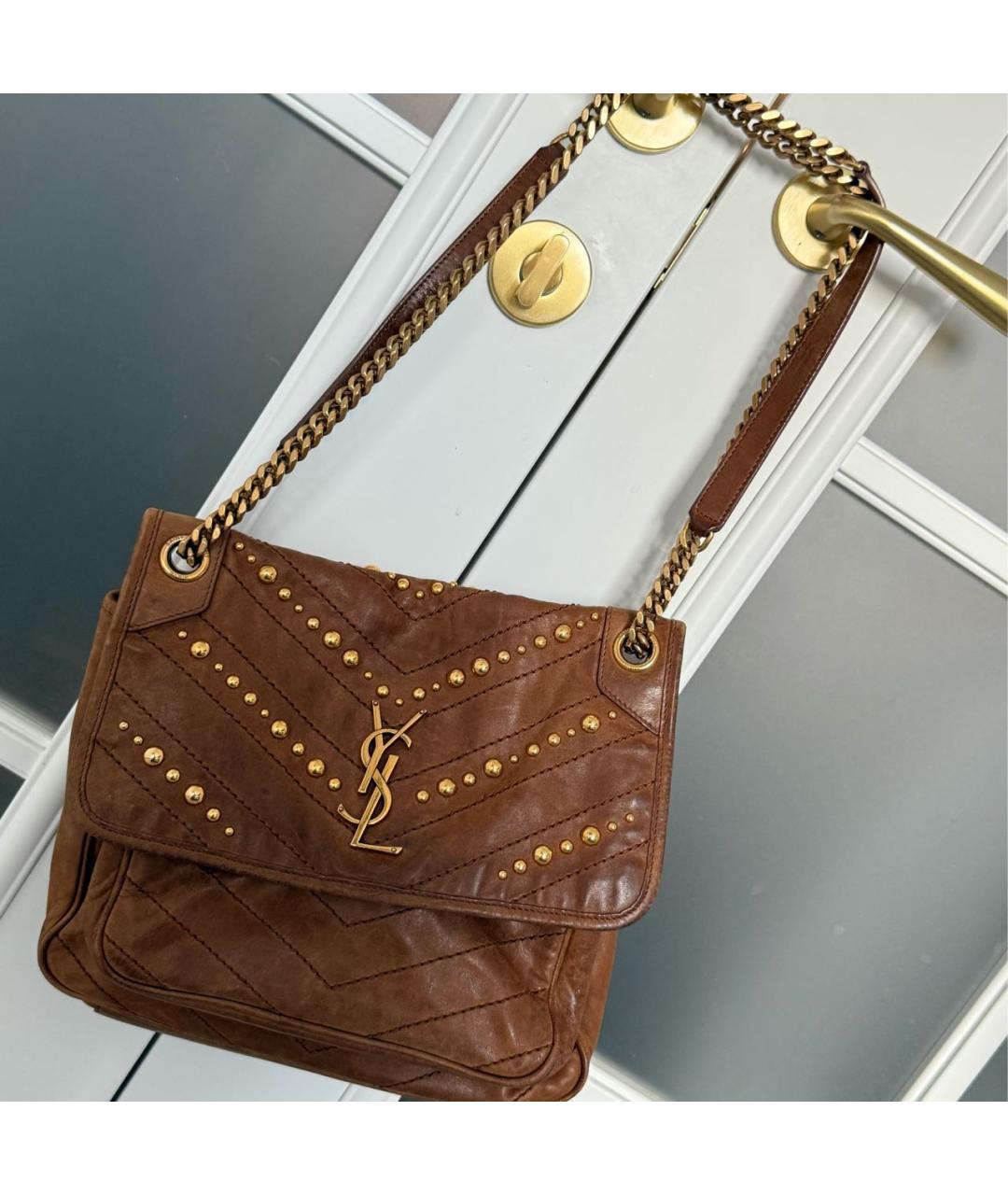 SAINT LAURENT Коричневая кожаная сумка через плечо, фото 8