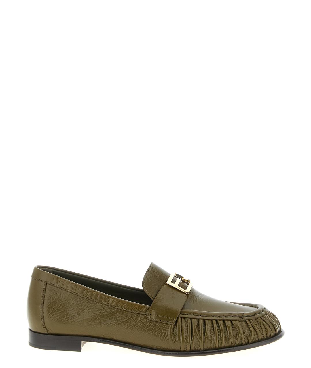 FENDI Зеленые кожаные лоферы, фото 1