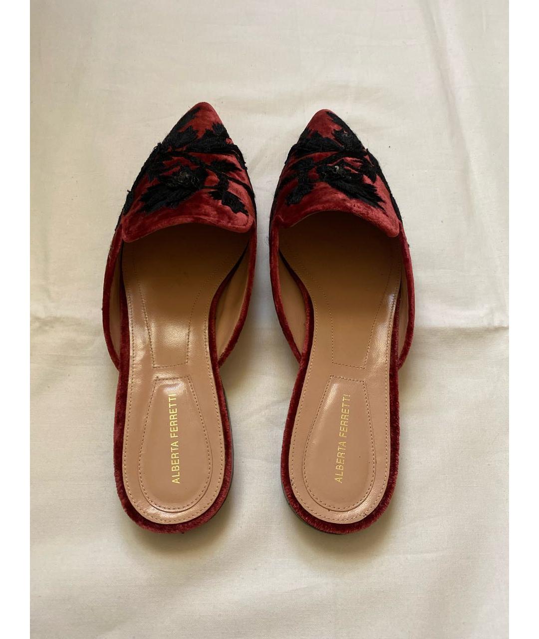 ALBERTA FERRETTI Бордовые бархатные сабо, фото 3