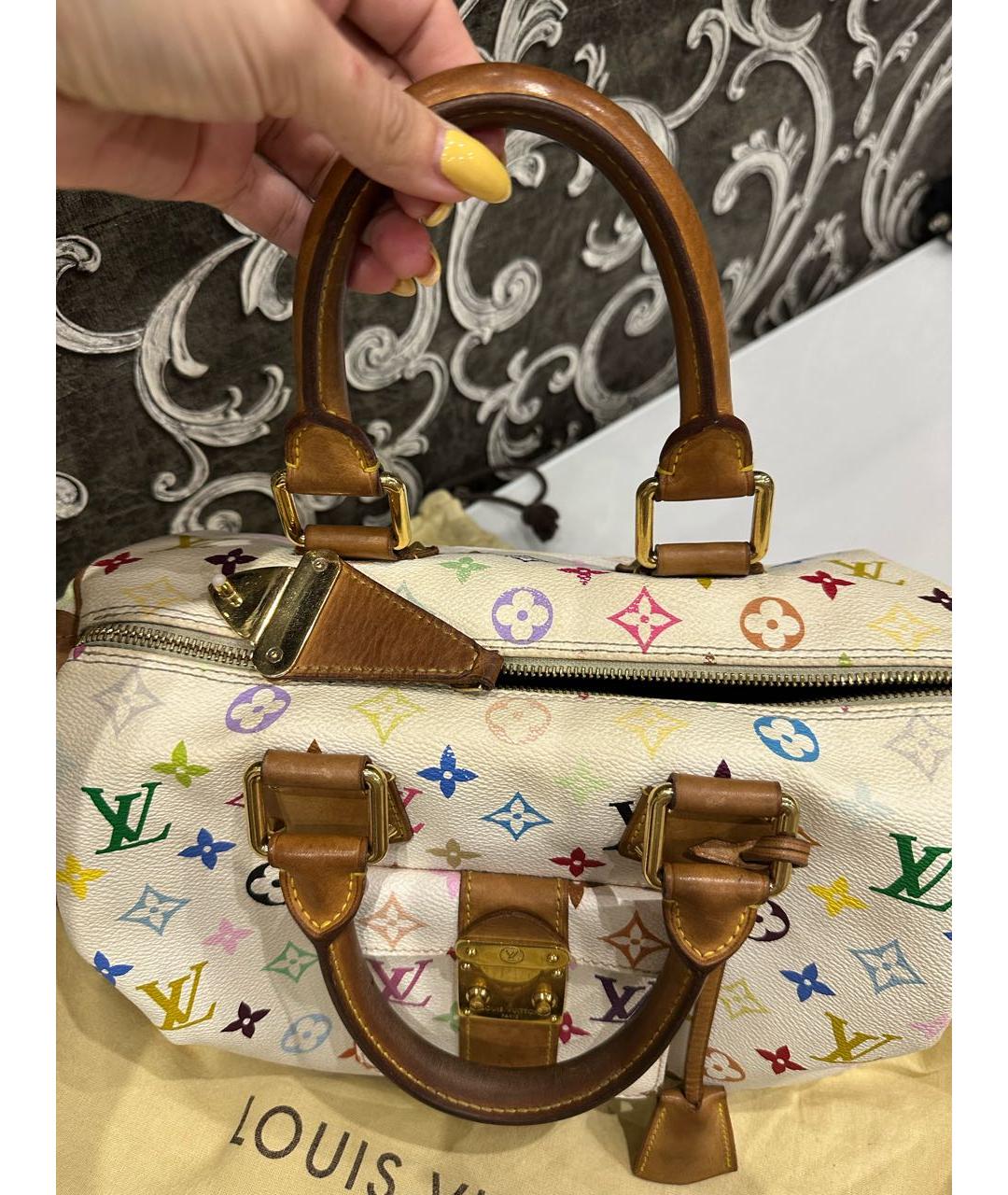 LOUIS VUITTON Белая кожаная сумка с короткими ручками, фото 4