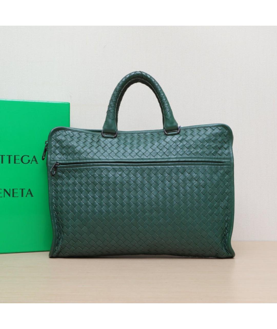 BOTTEGA VENETA Зеленая кожаная сумка тоут, фото 2