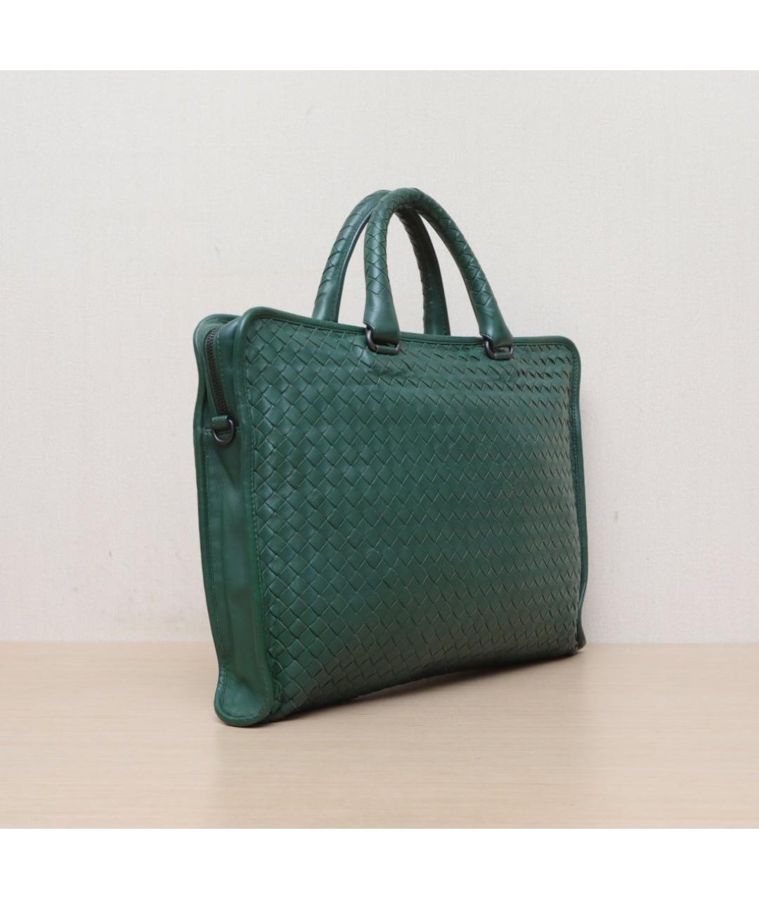 BOTTEGA VENETA Зеленая кожаная сумка тоут, фото 6