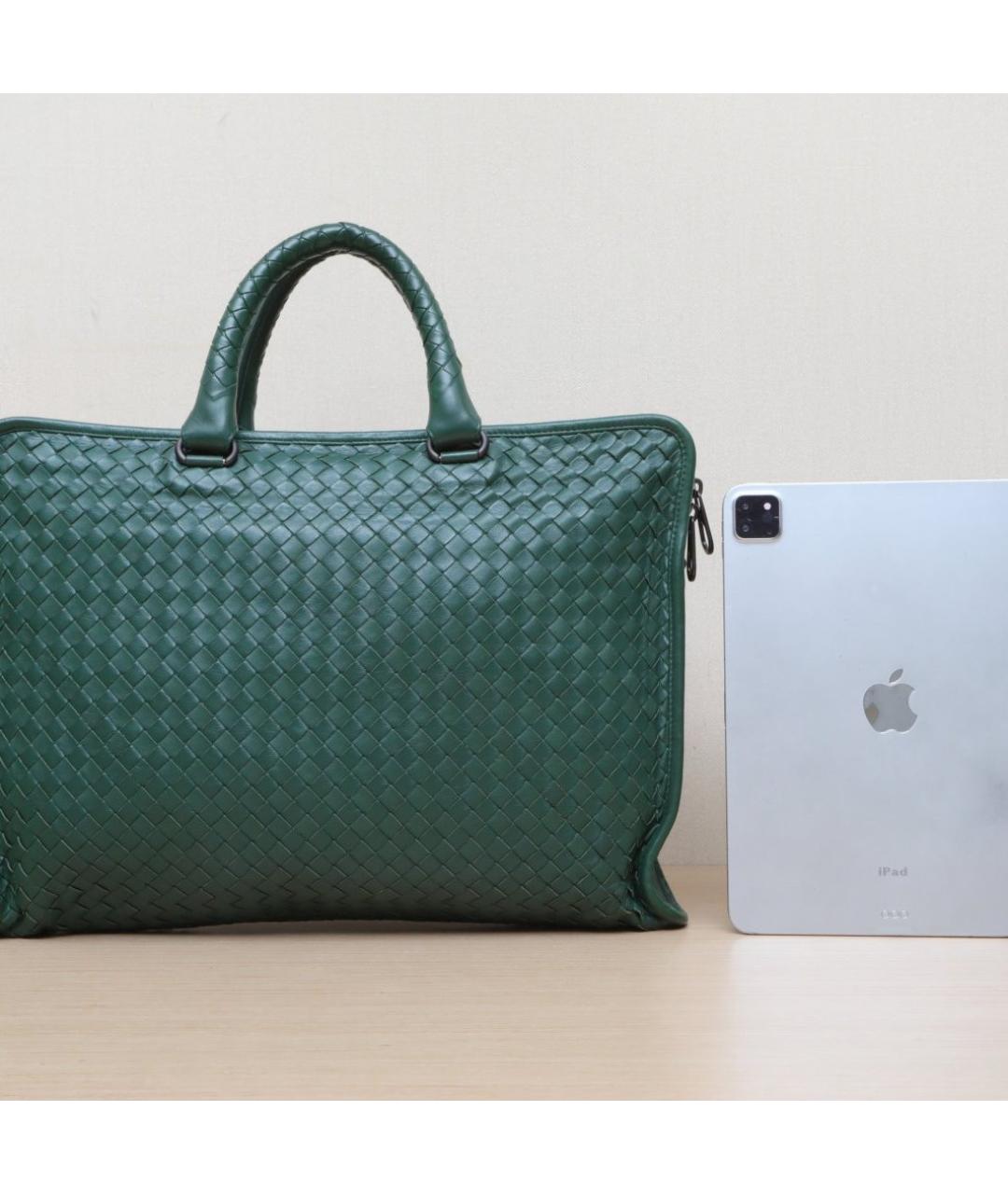 BOTTEGA VENETA Зеленая кожаная сумка тоут, фото 7