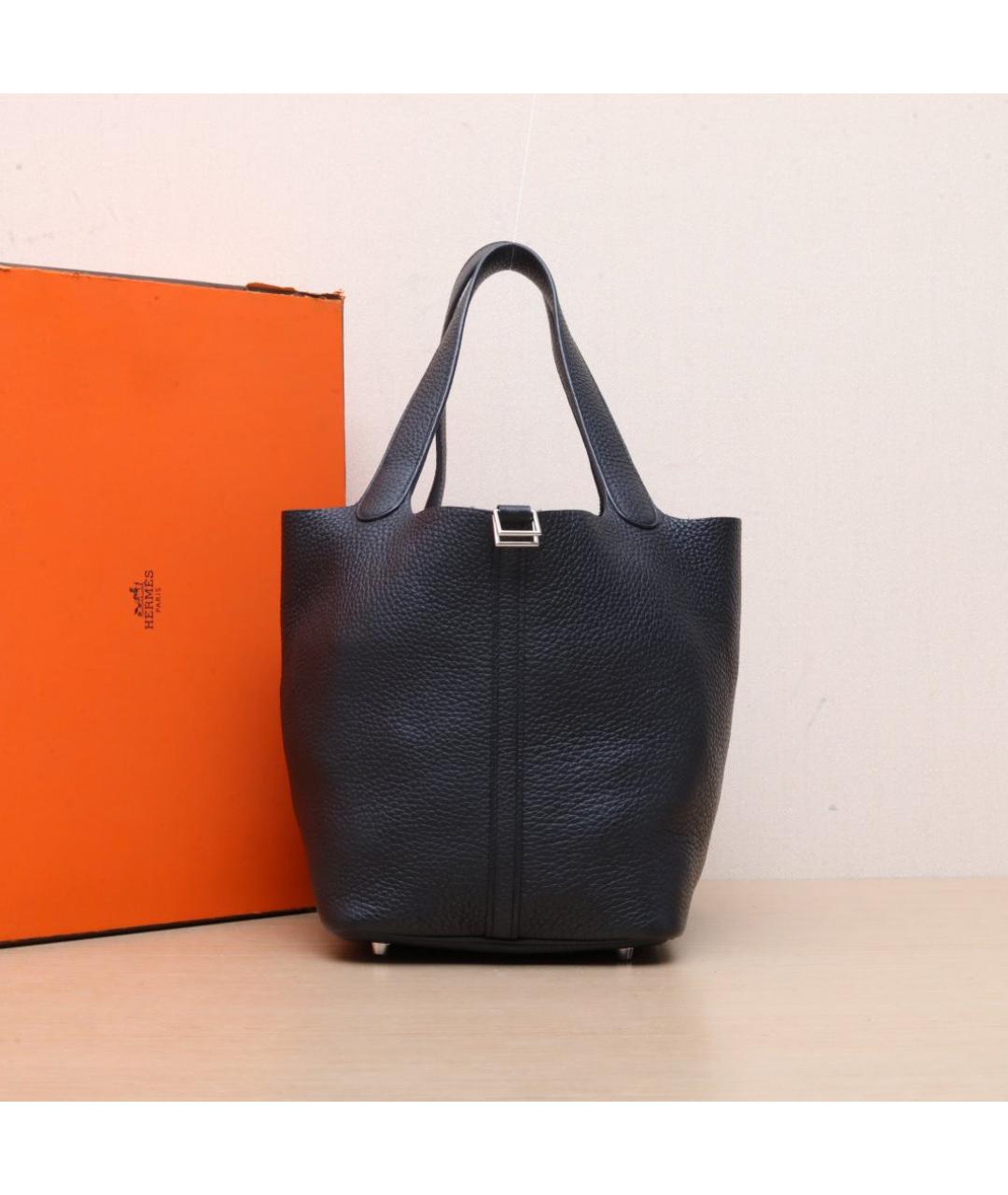 HERMES Черная кожаная сумка тоут, фото 2