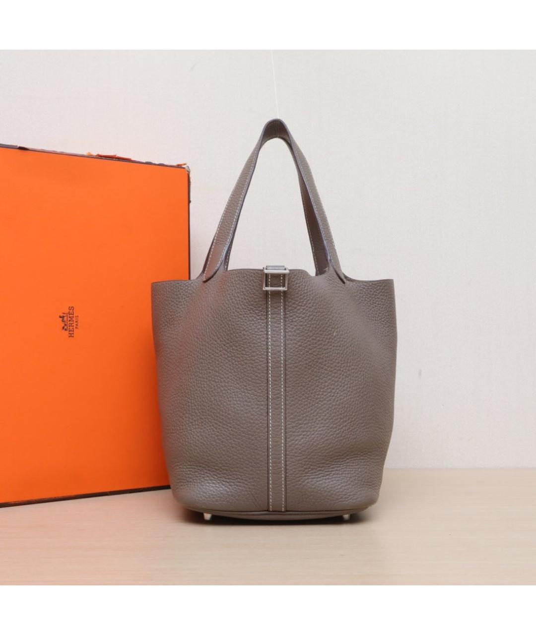 HERMES Серая кожаная сумка тоут, фото 2