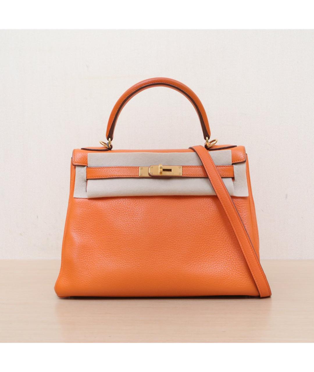 HERMES Оранжевая кожаная сумка через плечо, фото 3