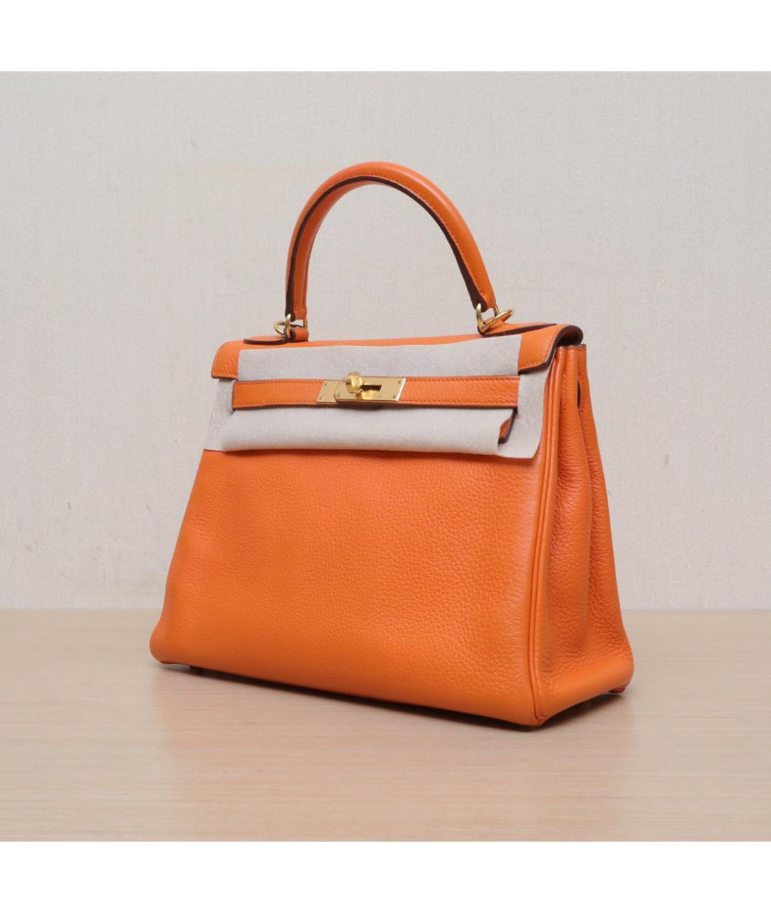HERMES Оранжевая кожаная сумка через плечо, фото 4