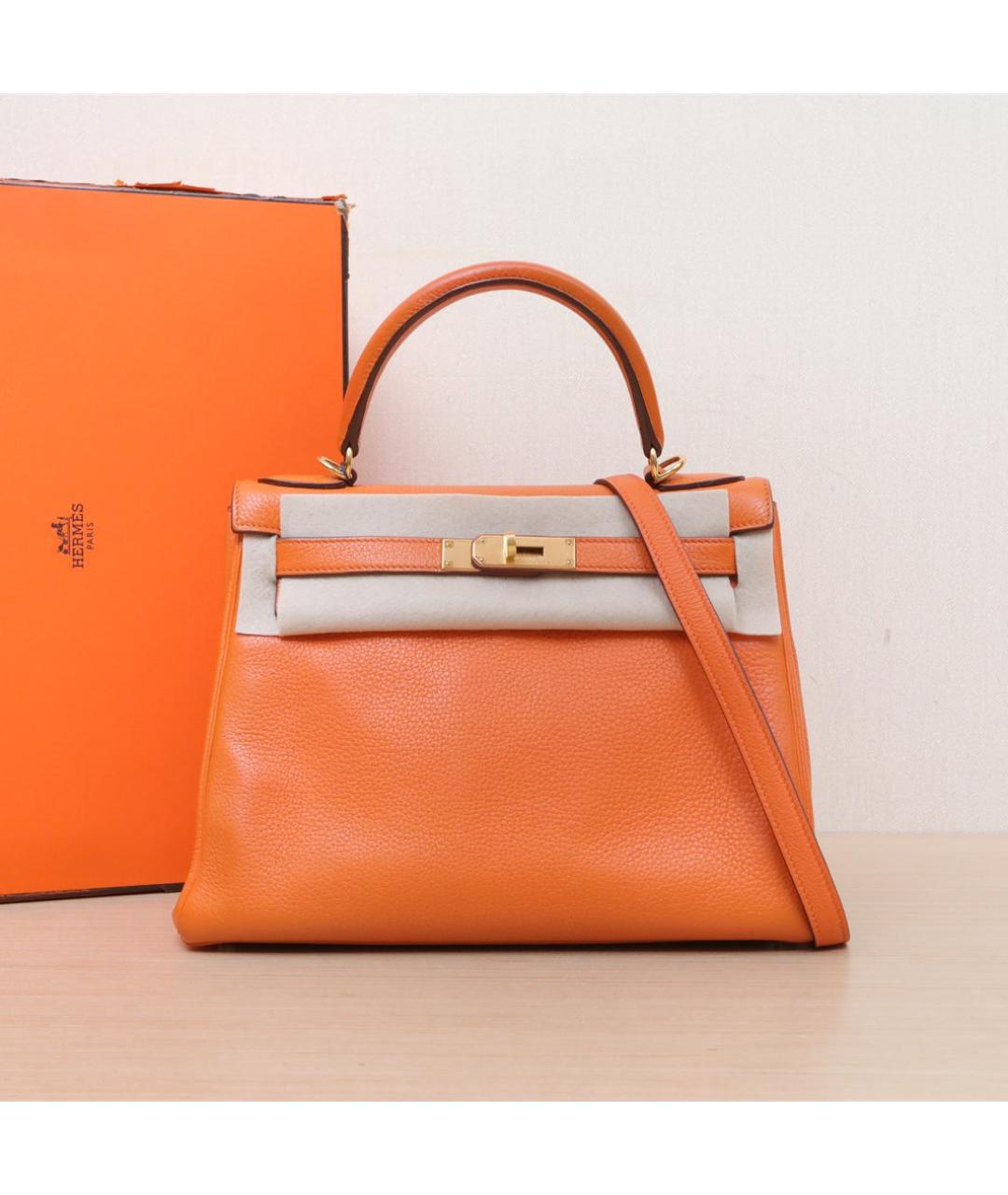 HERMES Оранжевая кожаная сумка через плечо, фото 2