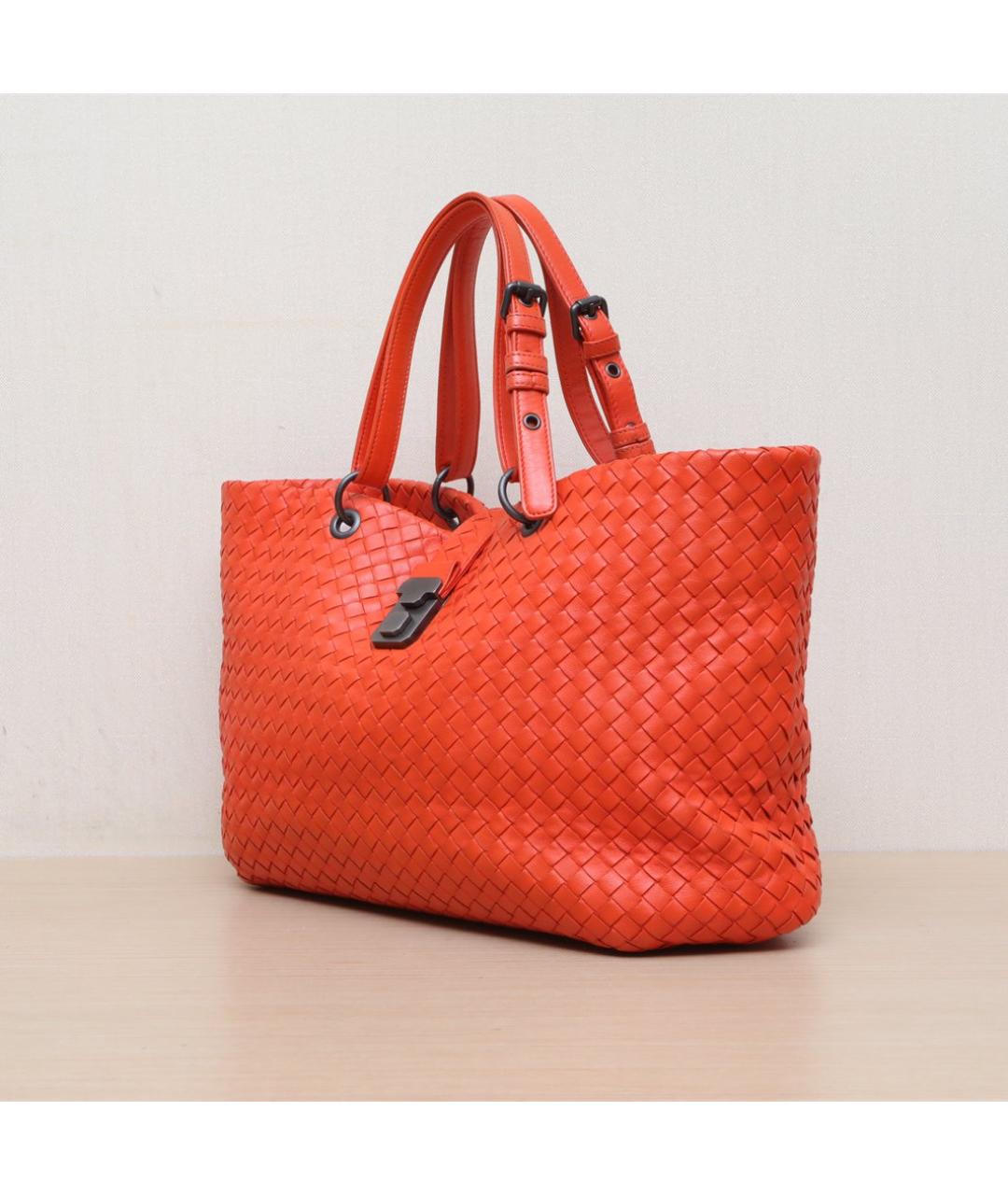 BOTTEGA VENETA Оранжевая кожаная сумка тоут, фото 4