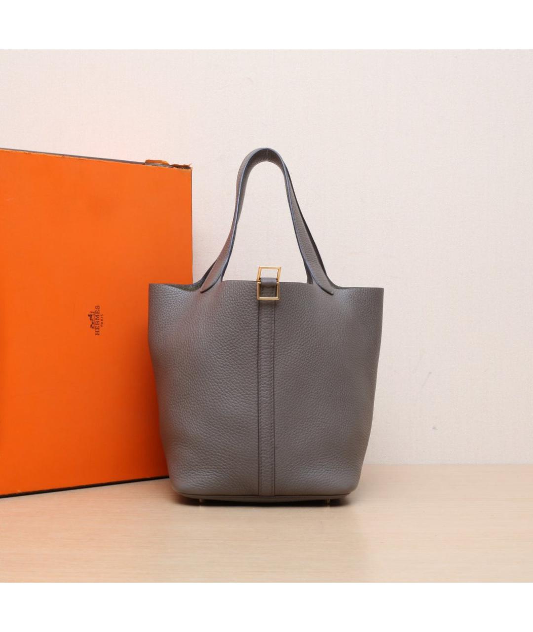 HERMES Серая кожаная сумка тоут, фото 2