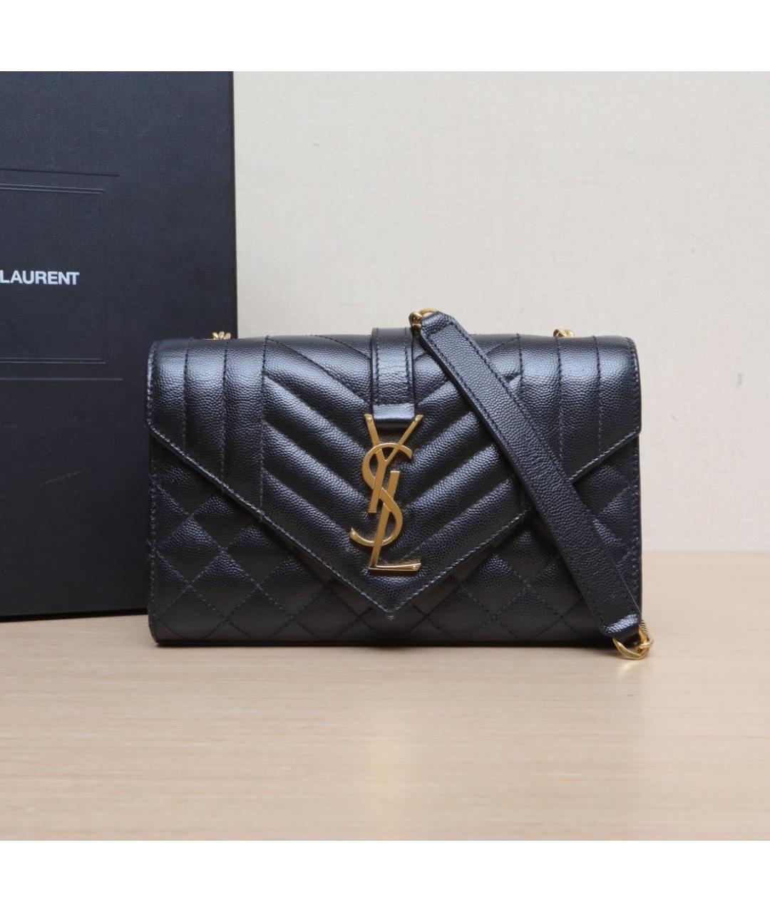 SAINT LAURENT Черная кожаная сумка через плечо, фото 2