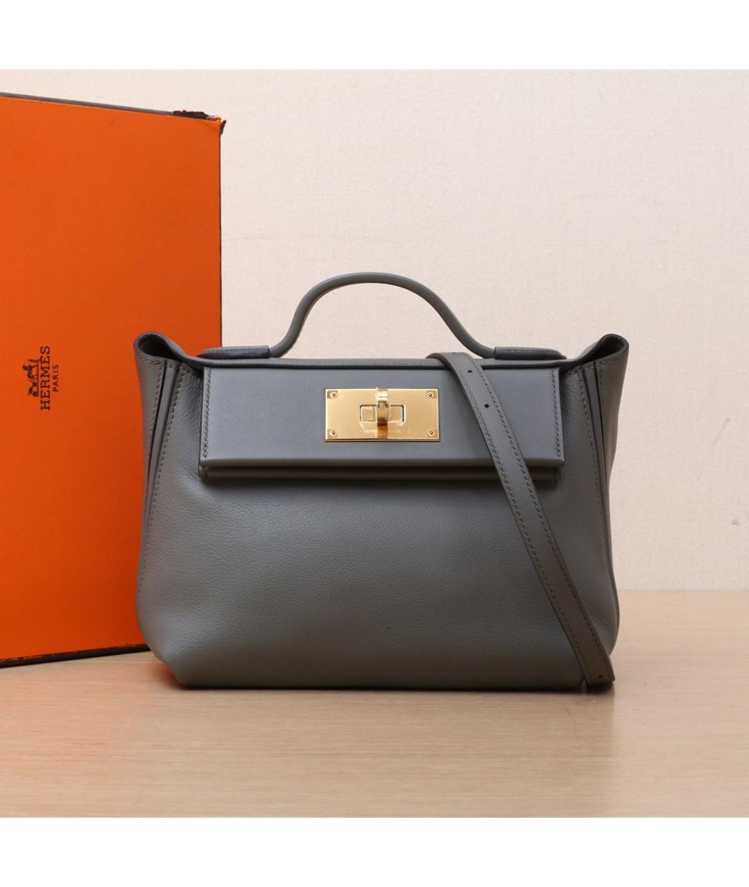 HERMES Антрацитовая кожаная сумка через плечо, фото 2
