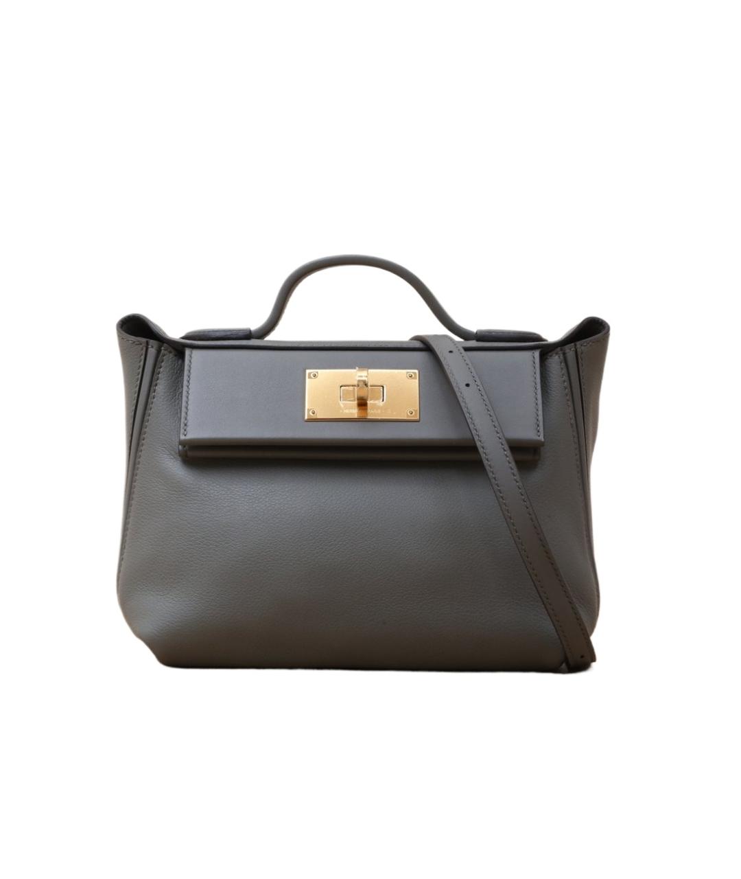 HERMES Антрацитовая кожаная сумка через плечо, фото 1