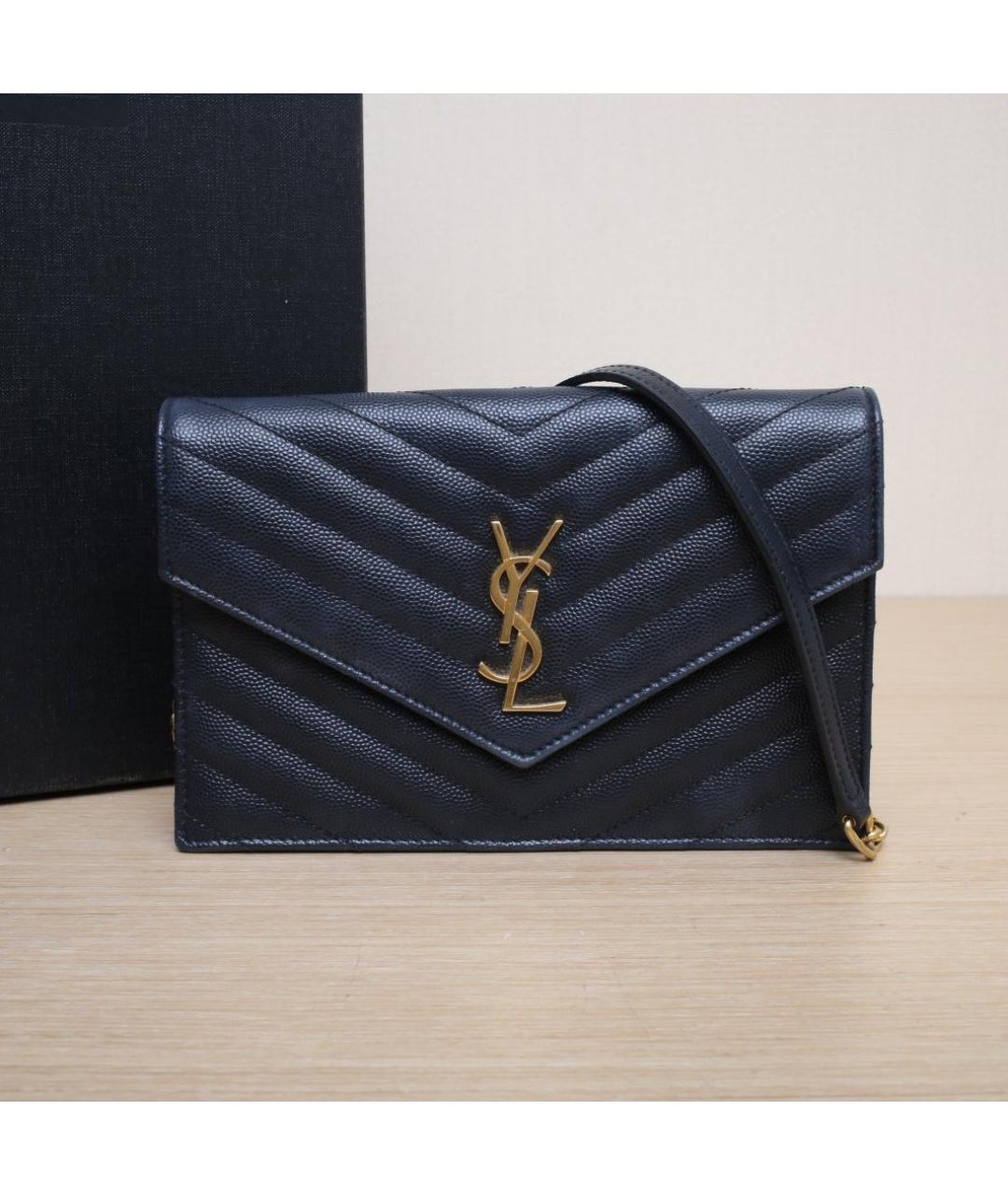 SAINT LAURENT Черная кожаная сумка через плечо, фото 2