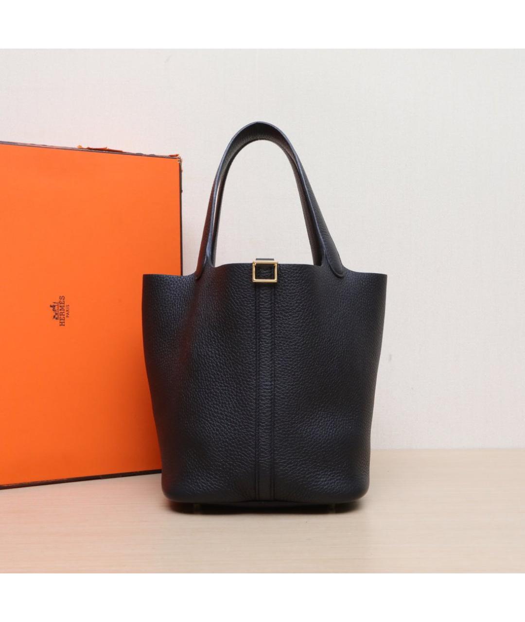 HERMES Черная кожаная сумка тоут, фото 2