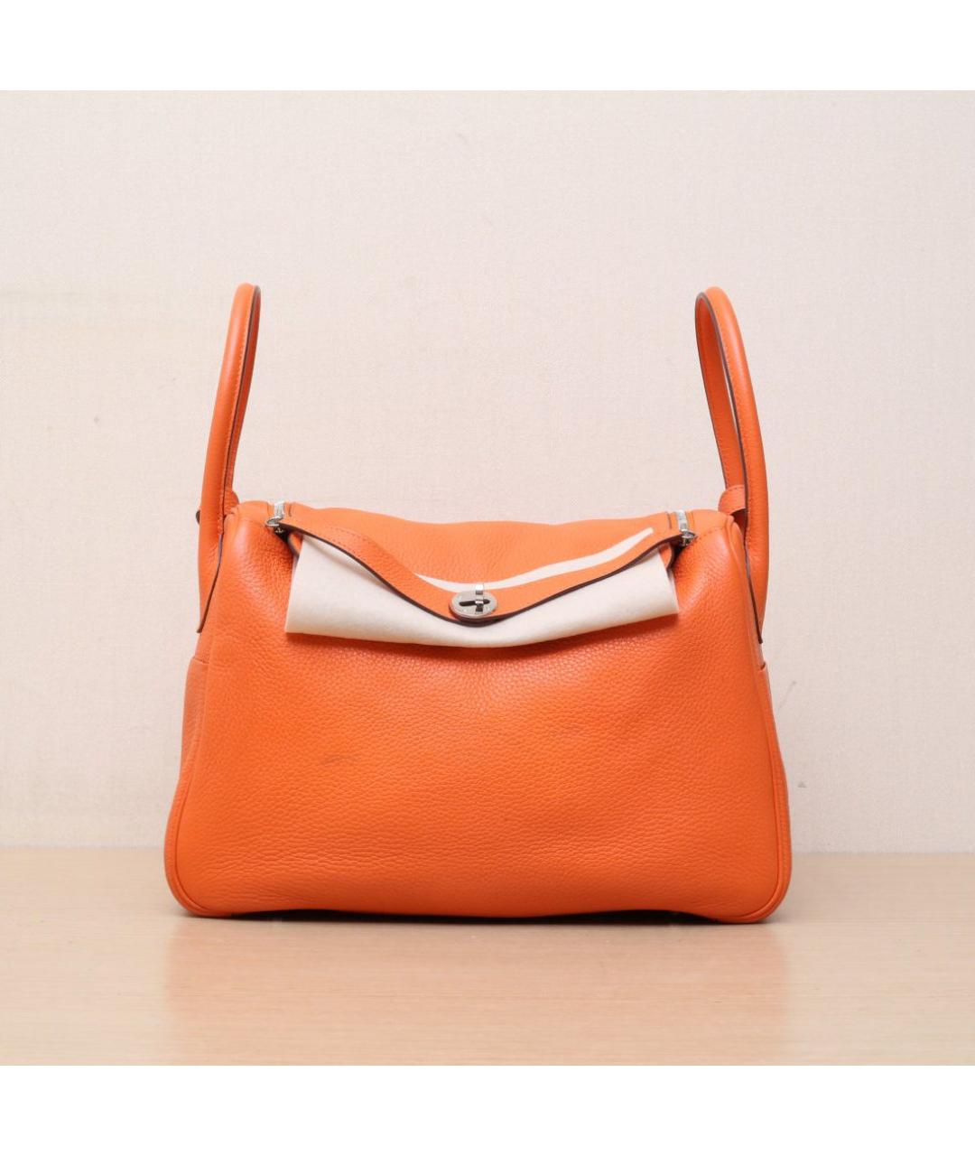 HERMES Оранжевая кожаная сумка тоут, фото 3
