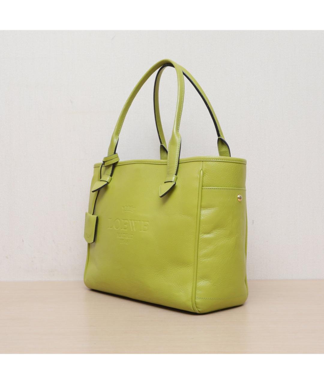 LOEWE Салатовая кожаная сумка тоут, фото 4