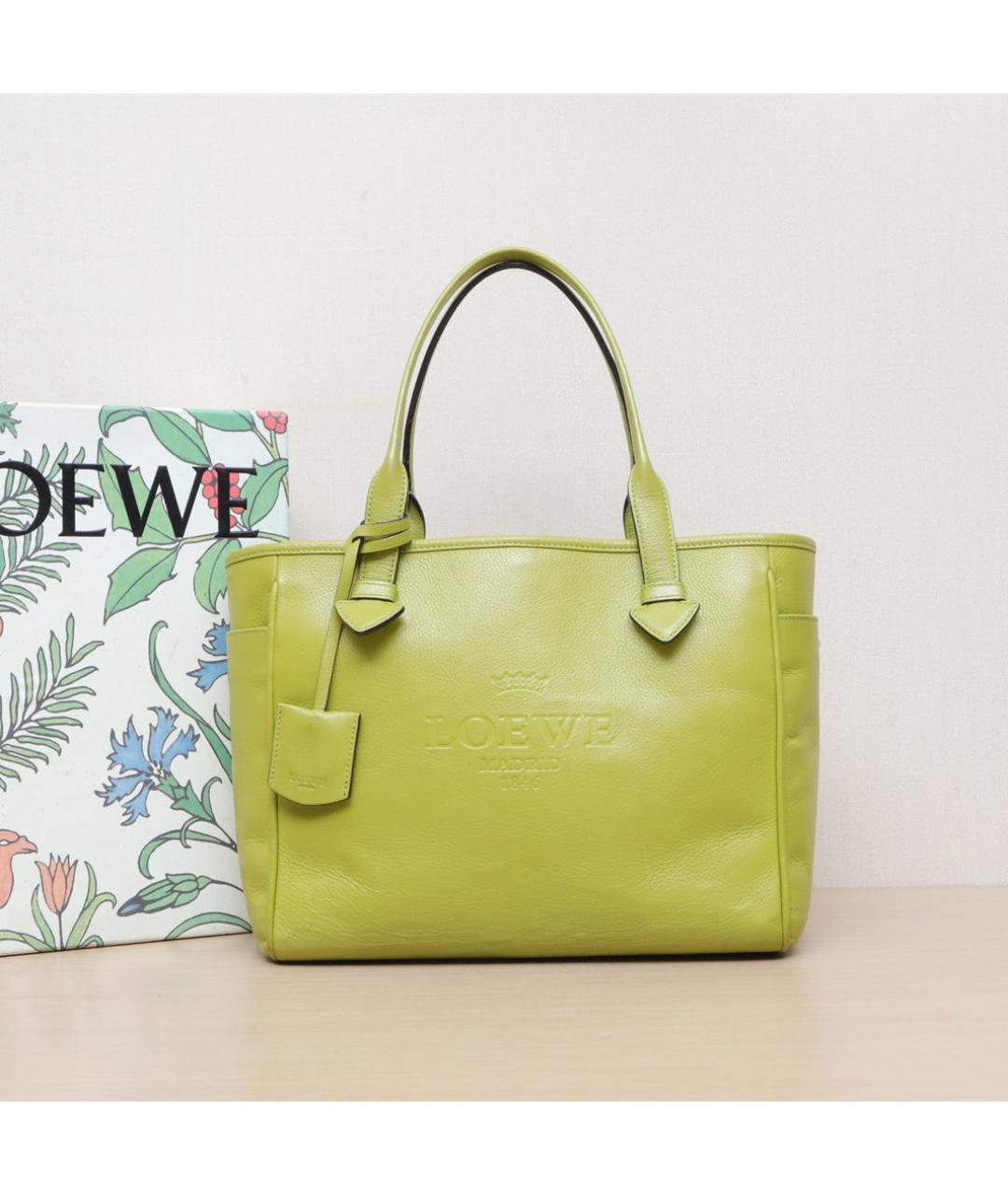 LOEWE Салатовая кожаная сумка тоут, фото 2