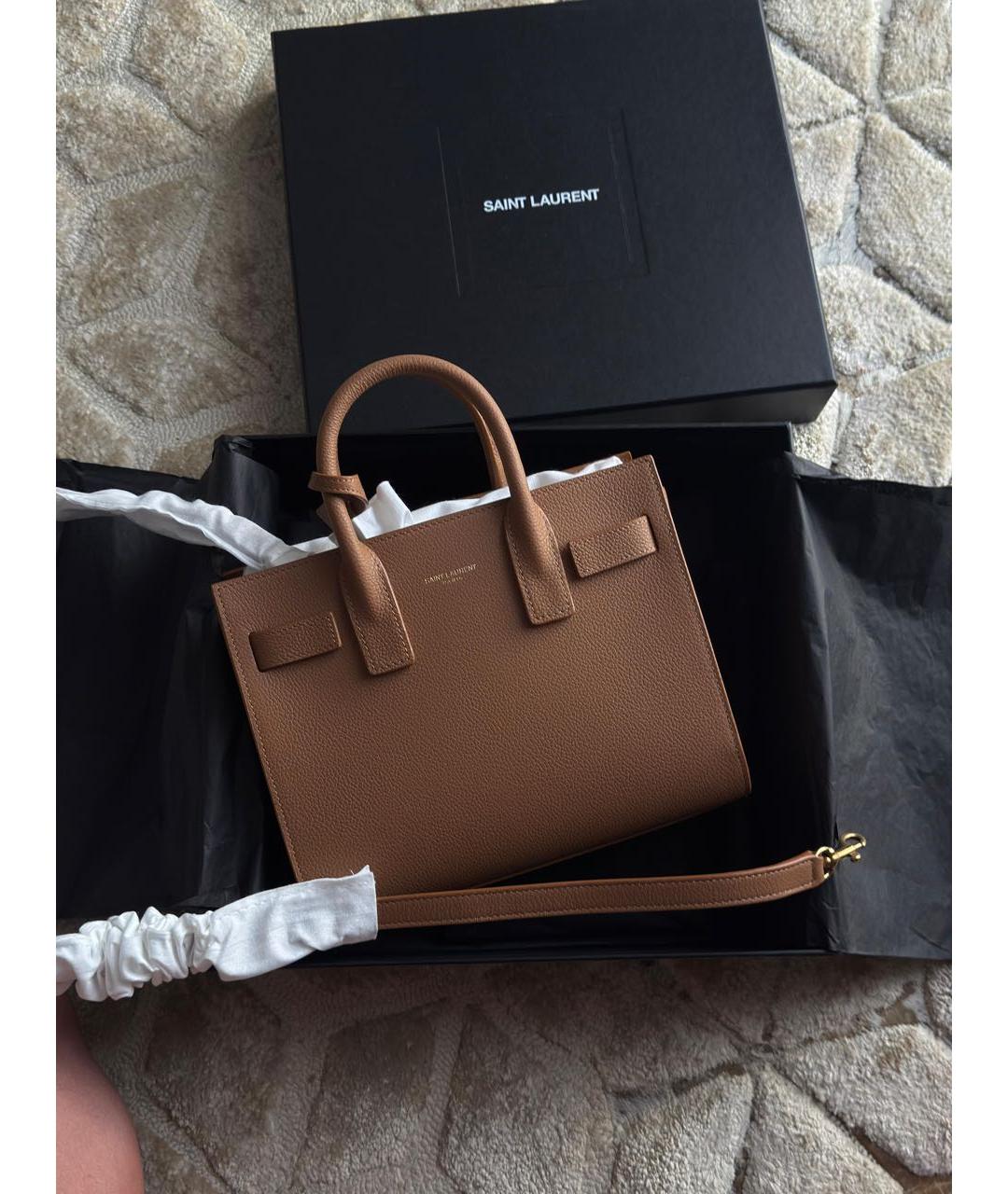 SAINT LAURENT Оранжевая кожаная сумка с короткими ручками, фото 9