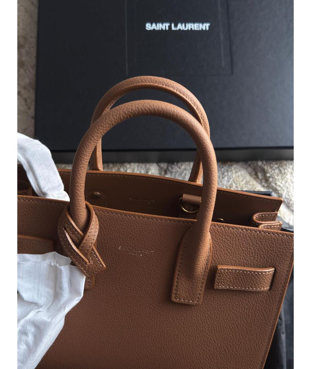 SAINT LAURENT Оранжевая кожаная сумка с короткими ручками, фото 8