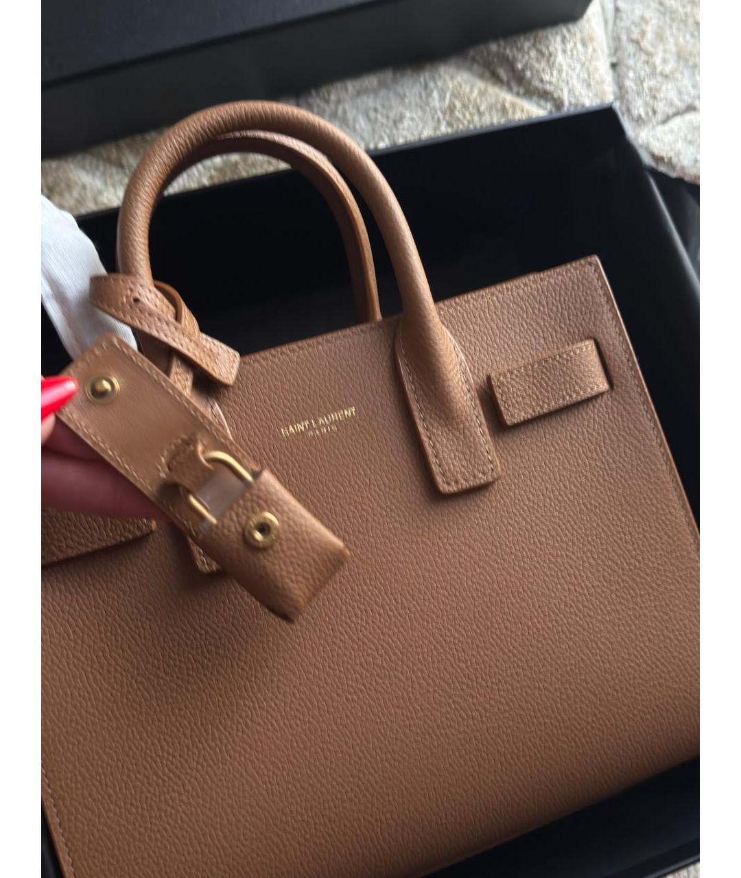 SAINT LAURENT Оранжевая кожаная сумка с короткими ручками, фото 3
