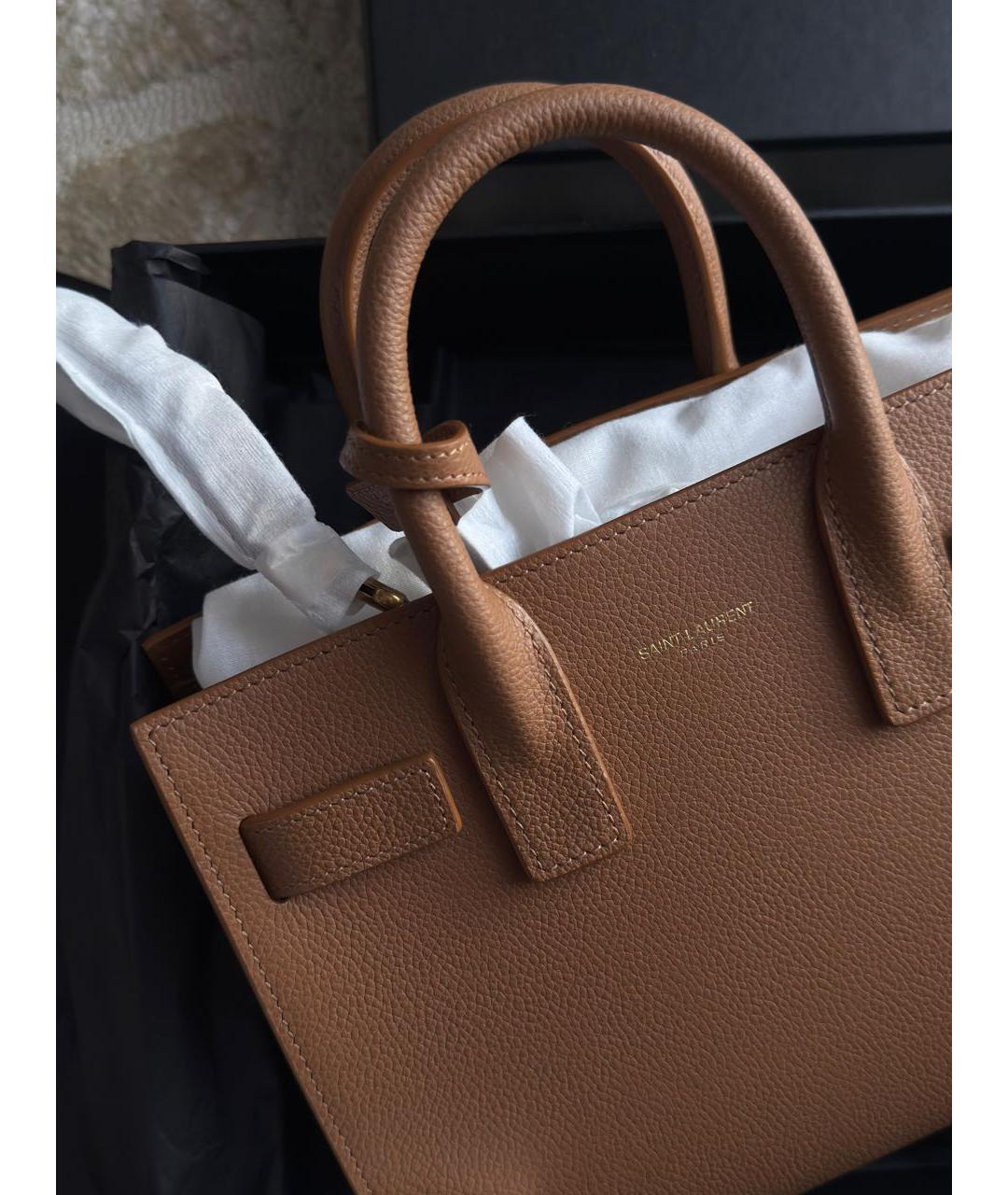 SAINT LAURENT Оранжевая кожаная сумка с короткими ручками, фото 7