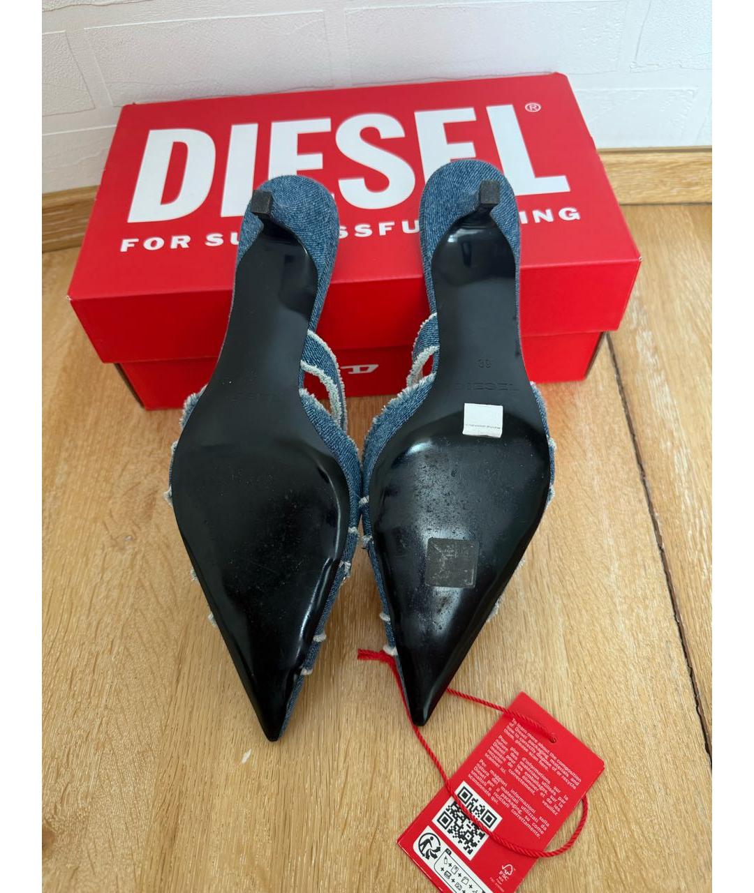 DIESEL Голубые текстильные мюли, фото 3