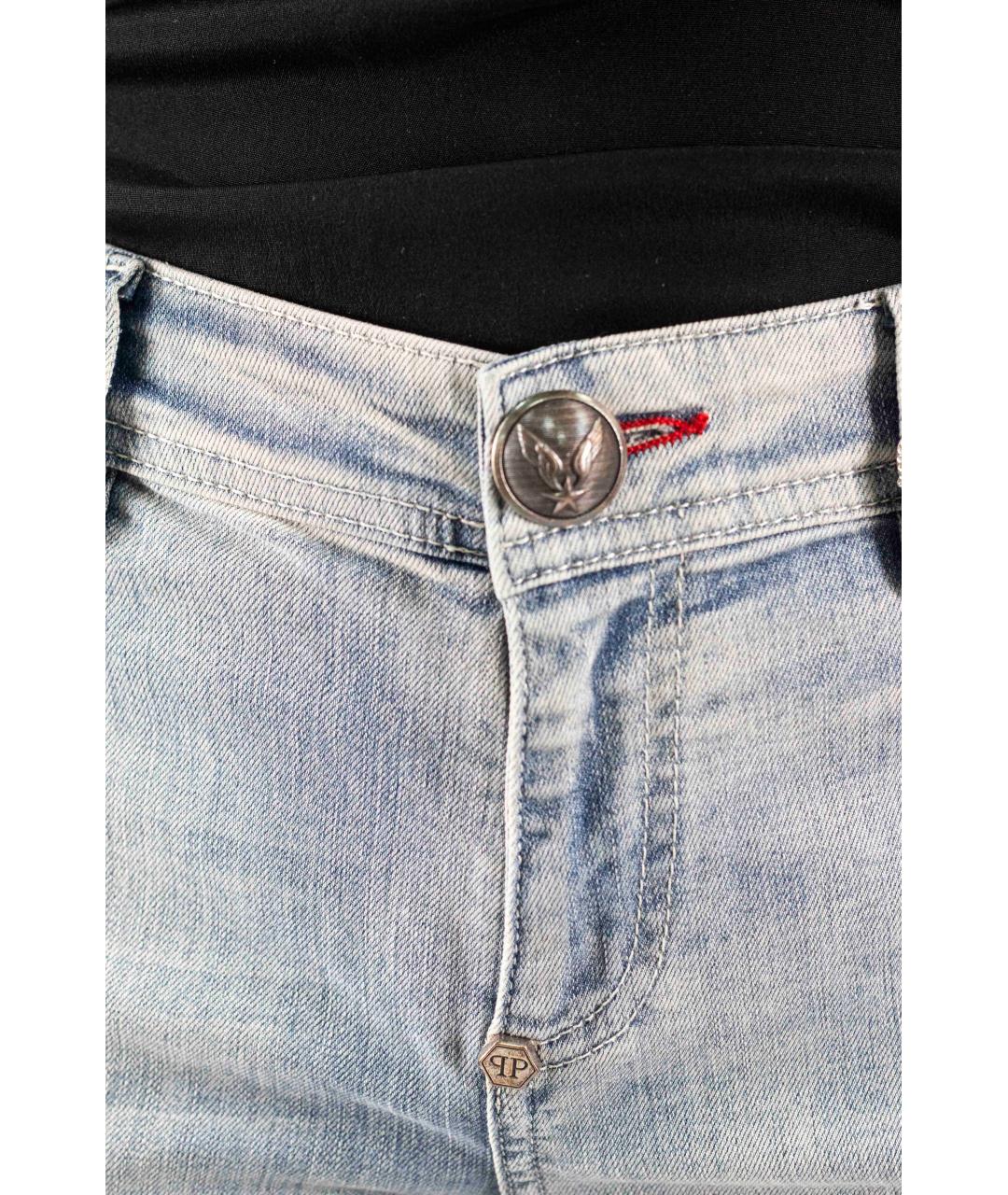 PHILIPP PLEIN Голубые хлопко-эластановые джинсы слим, фото 6