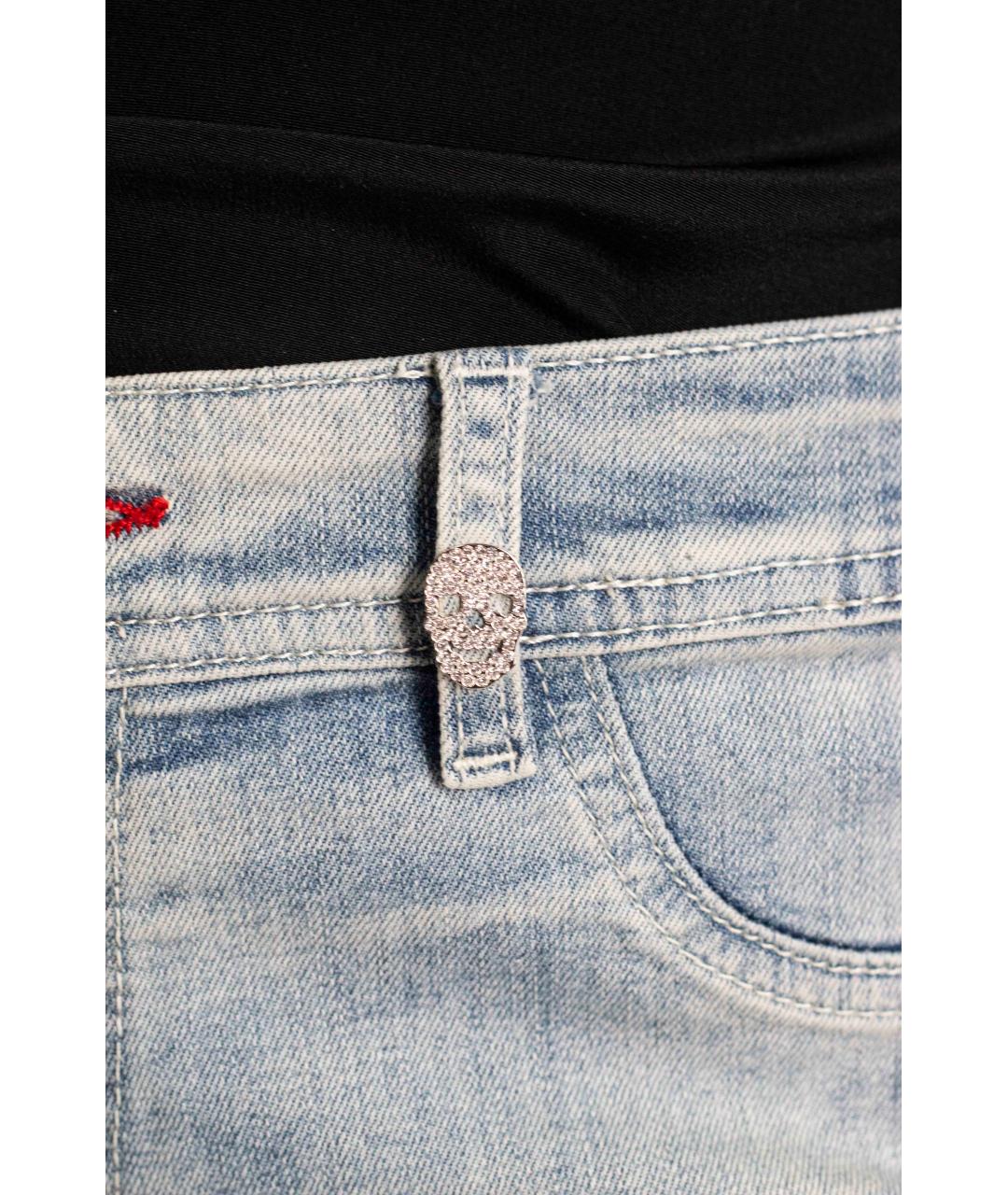 PHILIPP PLEIN Голубые хлопко-эластановые джинсы слим, фото 4