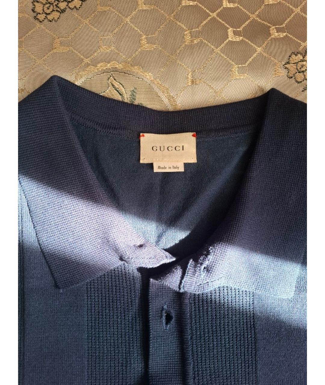 GUCCI Синее хлопковое поло с коротким рукавом, фото 3
